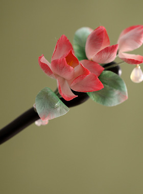 古风新款绒花蚕丝边夹发