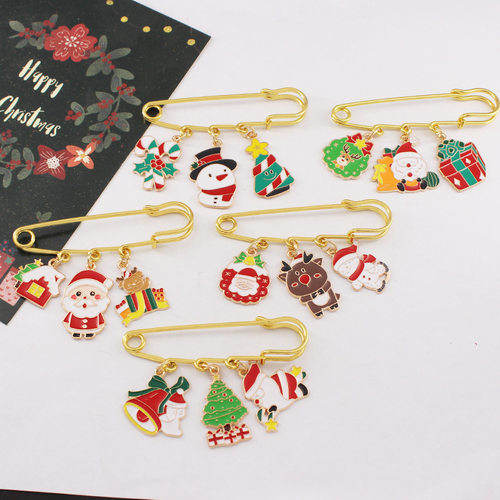 圣诞节跨境胸针合金可爱麋鹿老人雪人雪花拐杖糖别针大衣包包徽章 - 图3