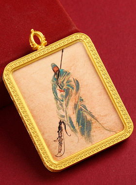 藏式唐卡吊坠半手绘描金