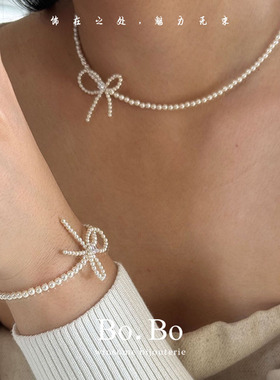 超仙小香风珍珠蝴蝶结项链