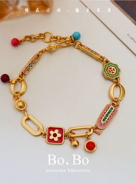 多巴胺花朵金色手链高级感