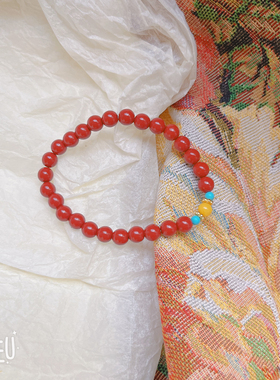 BOBO新中式国风红色朱砂手串女小众轻奢天然蜜蜡一颗珠手链手饰