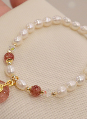 小众天然淡水珍珠手链女手环中式平安扣吊坠手串古风气质礼物手饰