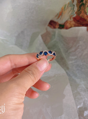 BoBo高奢时尚彩色戒指蓝色水晶锆石高级感网红开口戒