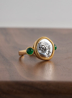 复古小众方形异形珍珠戒指