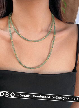 温柔文艺古风翠绿天然石复古天然东陵玉算盘串珠长款项链叠带颈链