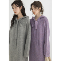 CHACHASTU retro grey knit dress dress woman autumn Winter purple Lazy Breeze Sweater Dress Nepotism Hitch