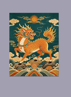 怡家画坊民俗风麒麟吉祥招财壁画