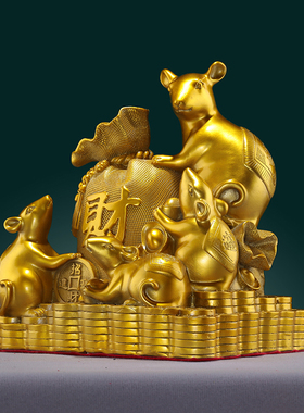 铜鼠摆件五鼠运财客厅装饰十二生肖老鼠纯黄铜玄关办公室吉祥铜器