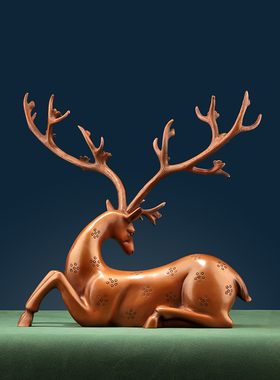 紫铜梅花鹿摆件客厅玄关装饰礼品