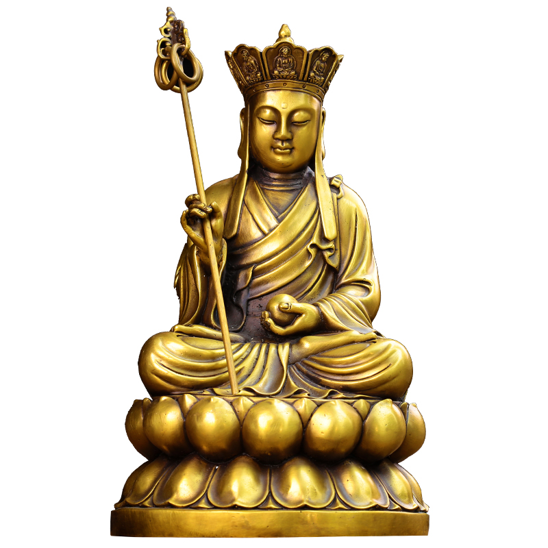黄铜地藏王佛像 家居佛堂供奉金属手工艺品摆件 地藏菩萨坐像大号 - 图3
