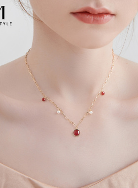MCK红色玛瑙淡水珍珠项链女款