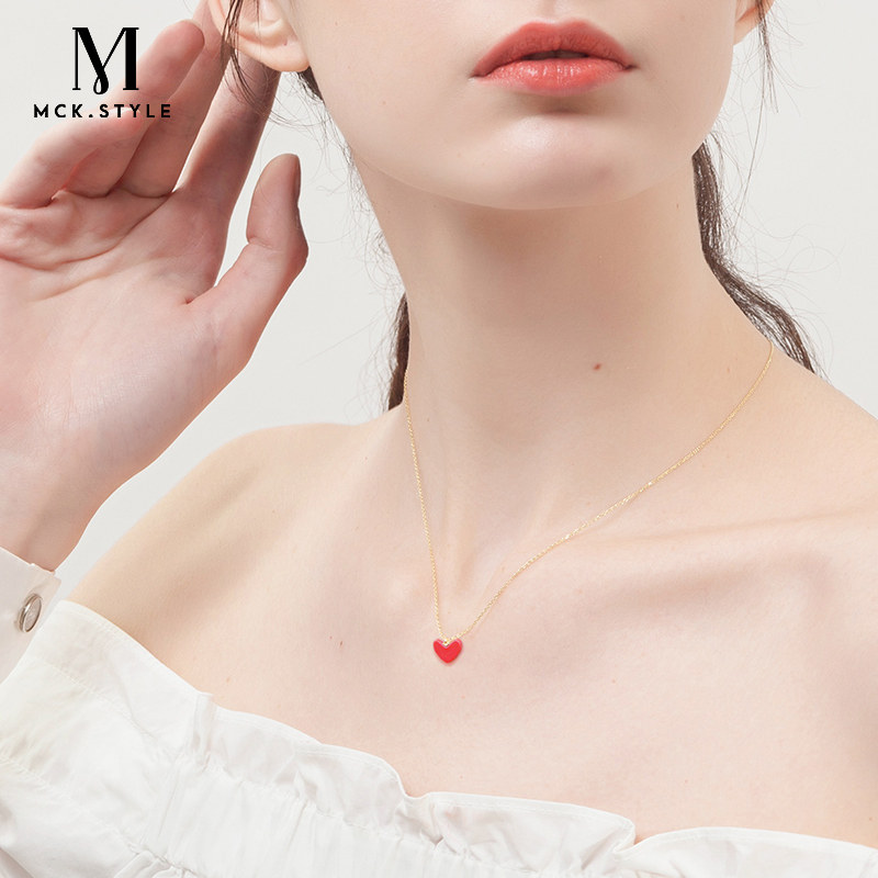 925银小红心爱心女潮网红锁骨链 mck项链
