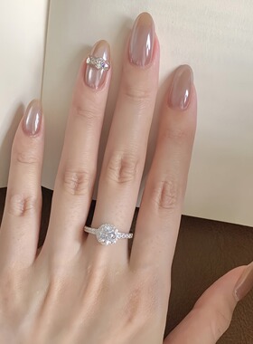 纯手工爆闪钻戒海莉猫眼穿戴甲中长款裸棕极光粉美甲婚甲新娘甲