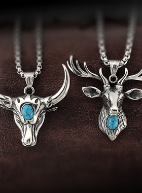 幸运男士项链牛头吊坠毛衣链