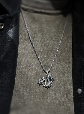 手工雕刻纯银龙吊坠项链立体雕刻