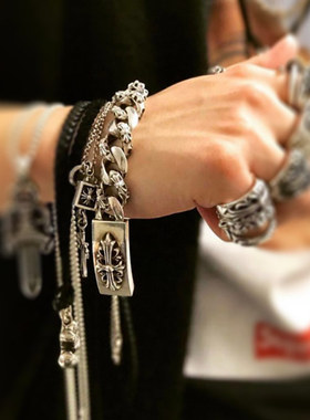 嘻哈十字架手链男款潮流钛钢配饰