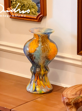 彩色中古琉璃花瓶客厅高级感花器