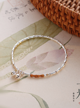 925银竹节小铃铛手链女学生