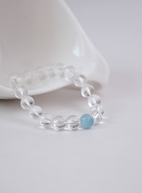 天然白水晶海蓝宝赵露思同款手链