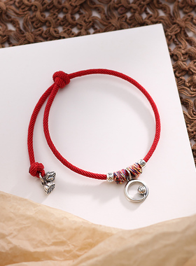 S925银两世欢红绳编织手链手绳
