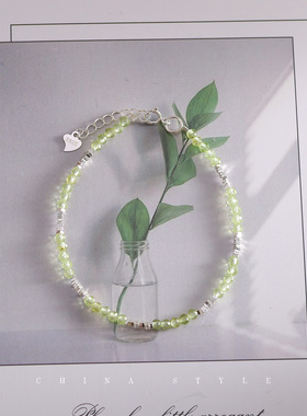 天然橄榄石碎银子手链