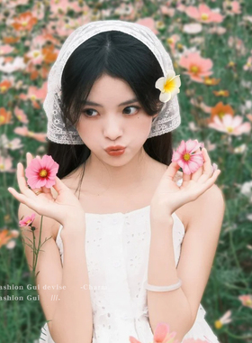 法式田园风方巾蕾丝甜美三角巾女