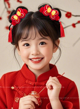 新年氛围感毛绒发圈可爱双丸子头
