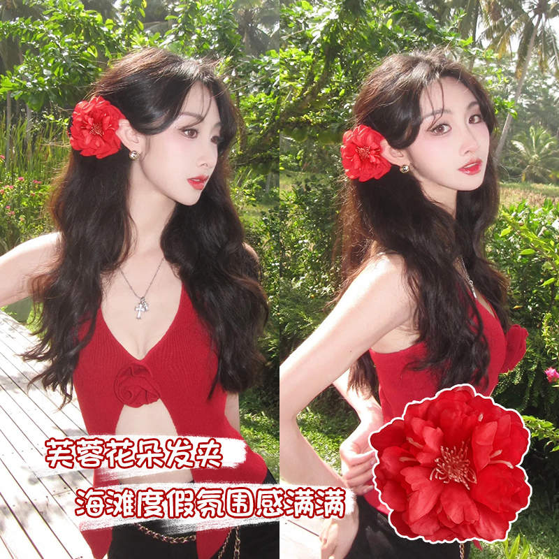 玫瑰花花朵发夹女2024新款高级感前额侧边夹夹子发卡头花头饰发饰 - 图0