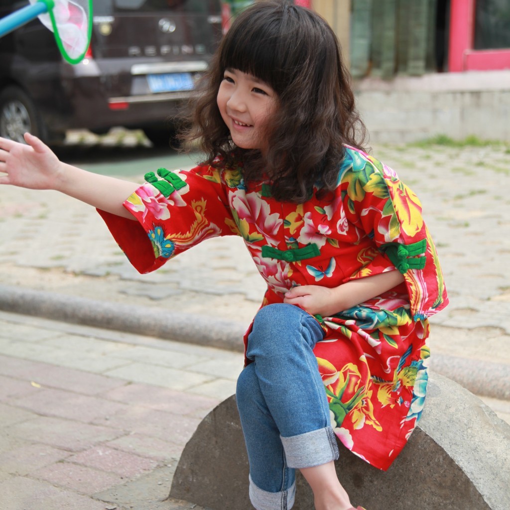 丹鳳創意:中式民族童裝親子母女裝女童夾衣長款外套唐裝--單衣款