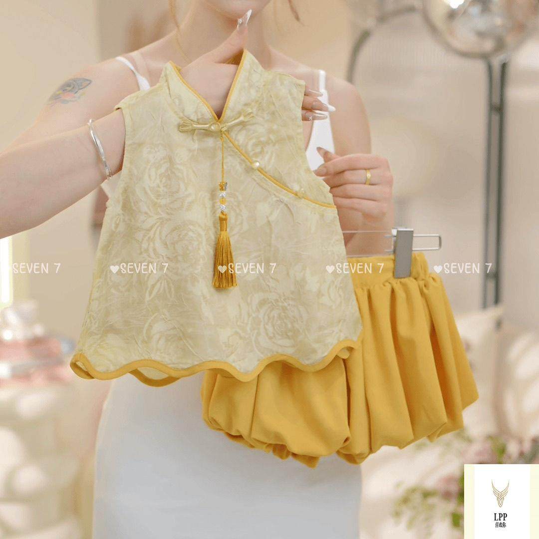 清仓女童2025夏季新款中国风设计感提花盘扣汉服马甲花苞短裤两件,淘宝优惠券,粉丝福利购,淘宝优惠卷