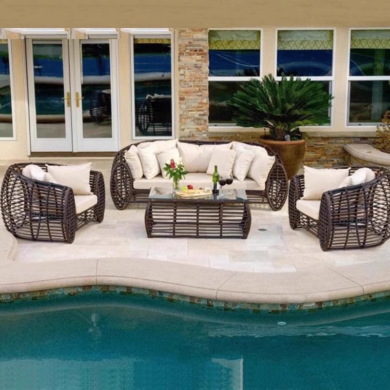 远茂户外PE编藤沙发茶几组合别墅室庭院藤椅家具阳台休闲简约现代 - 图1