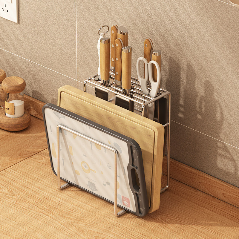 304 stainless steel knife holder, chopstick cage, integrated thickened kitchen storage rack, household cutting board, chopping board, vegetable knife storage layer
