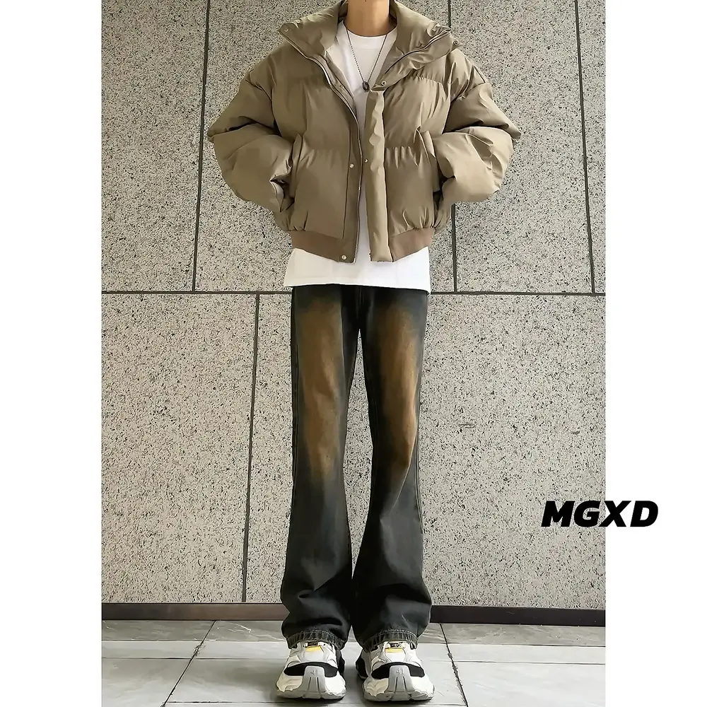 麻瓜兄弟短款PU皮棉服男款冬季加厚立领面包服外套棉衣高级感袄 - 图3