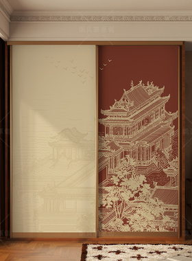 新中式柜门翻新贴纸自粘油画布