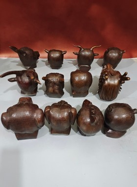 十二生肖兽首纯铜摆件龙马头羊鼠牛首猴头底座国宝12兽头铜摆件