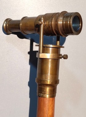 古玩古董旧藏木拐杖回流铜望远镜两用望远镜摆件收藏品老货