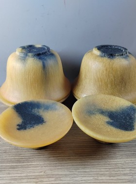 古董文玩纯天然牛角带鱼籽纹西角茶碗三才碗盖碗摆件复古手镯