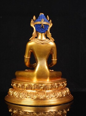 古玩长寿佛纯铜鎏真金客厅佛堂供佛供奉桌面装饰复古摆件