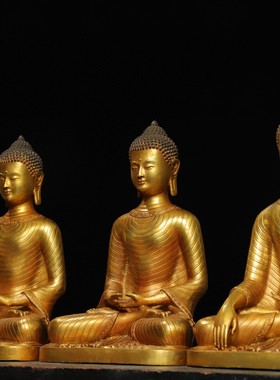 古玩收藏纯铜佛像三世佛摆件家居装饰品办公室书房桌面摆设