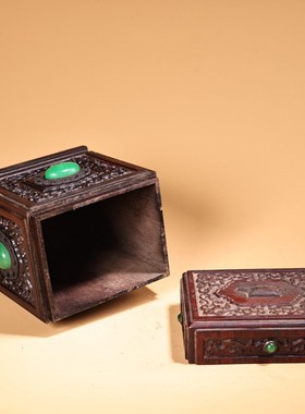 花梨木镶嵌宝石茶叶罐木雕首饰盒收纳盒仿古收藏品馈赠送礼好物
