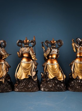 四大天王纯铜彩绘拓金仿古铜器佛像家居佛堂供奉装饰品摆件