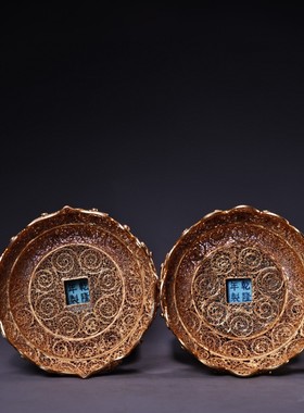 珍品旧藏清代宫廷御藏纯银花丝鎏金底座铜胎手绘珐琅彩笔洗花瓶