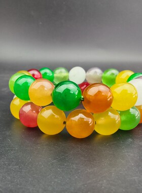 紫罗兰缅甸翡翠色手串冰种多彩多宝手链阳绿福禄寿圆珠单圈