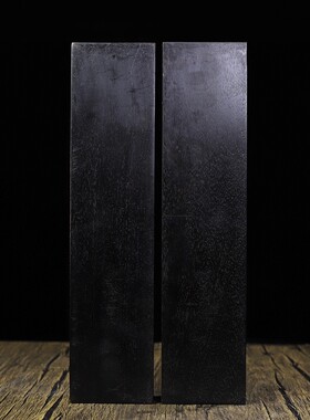 旧藏文玩黑檀木镶嵌老玉如意镇尺实木料雕刻书法绘画文房压纸一对