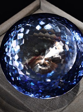 古玩盒装金大颗多面蓝钻石摆件多棱切面工艺宝石居家文玩老货收藏
