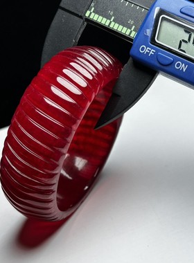 珍藏清石英岩质玉纯手工冰种红宝石玉手镯配盒子古玩收藏收藏品