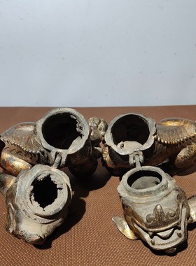 古玩收藏仿古老铜器纯铜泥金财源滚滚狮子熏香炉摆件一对包浆老道