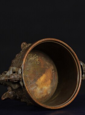 古玩纯铜龙耳八宝薰炉色泽雅致包浆醇厚古意盎然造型素雅大方器型