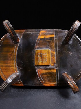 古玩杂项旧藏牛角雕刻瑞兽钮花开富贵角尖摆件家居装饰品收藏品